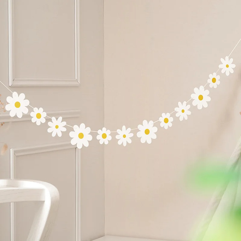 White daisy flower flower flag children's birthday party background decoration birthday scene layout props