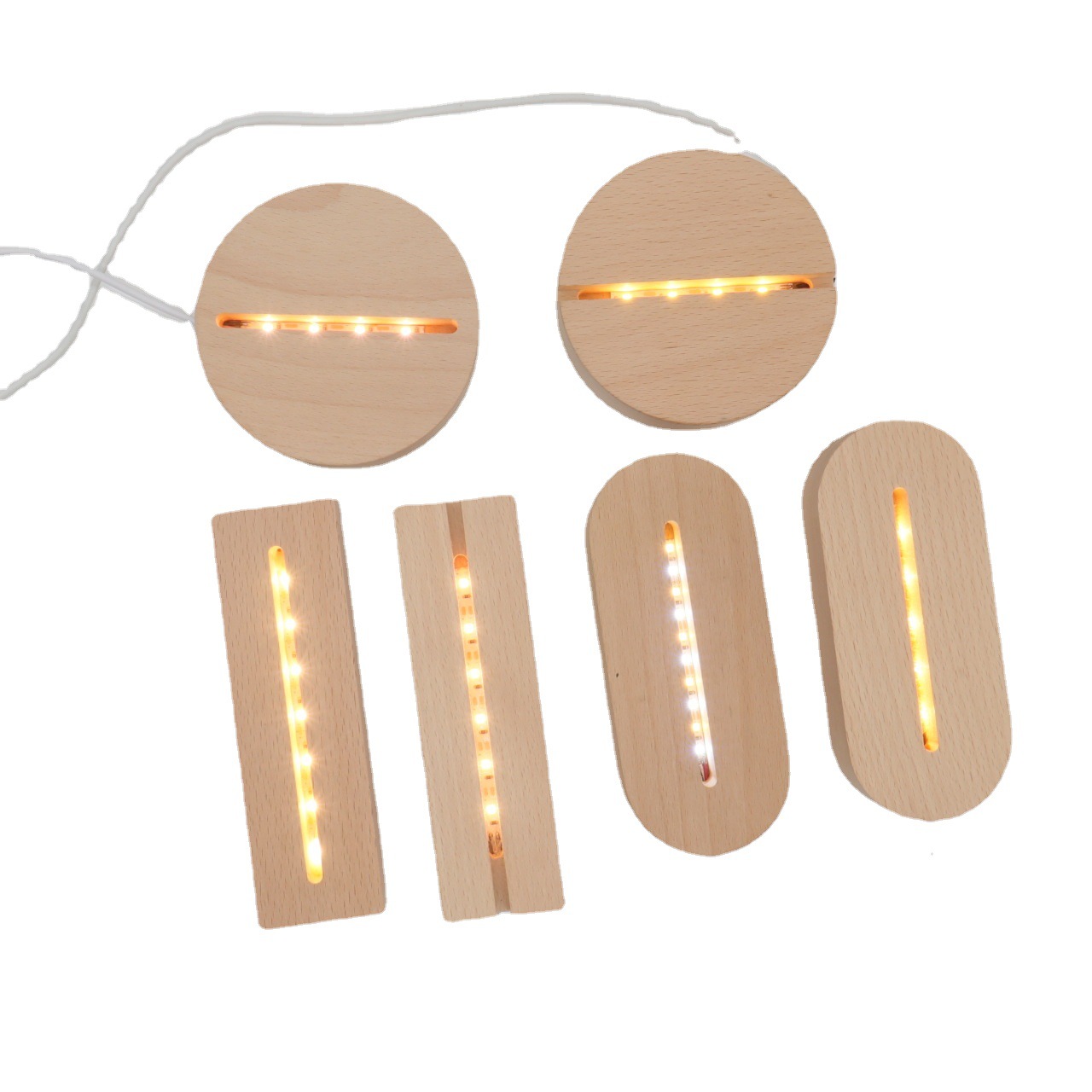 3d beech night light rectangular through slot luminous base tricolor light wooden oval rgb colorful light