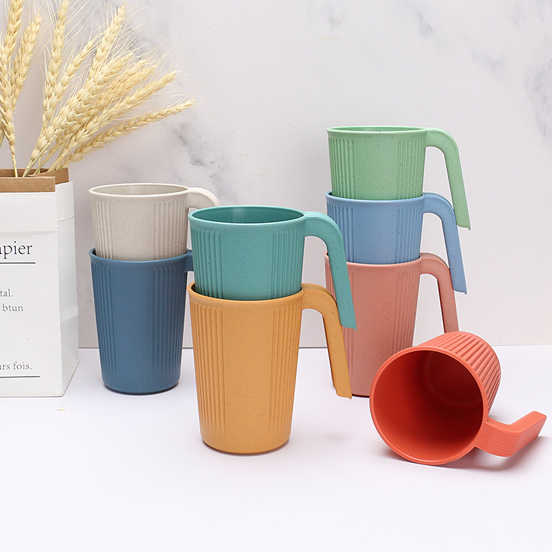 Amazon Wheat Straw Cup Drinking Drink Cup Coffee Cup Household Vertical Strip Handle Cup Brushing Mouth Cup