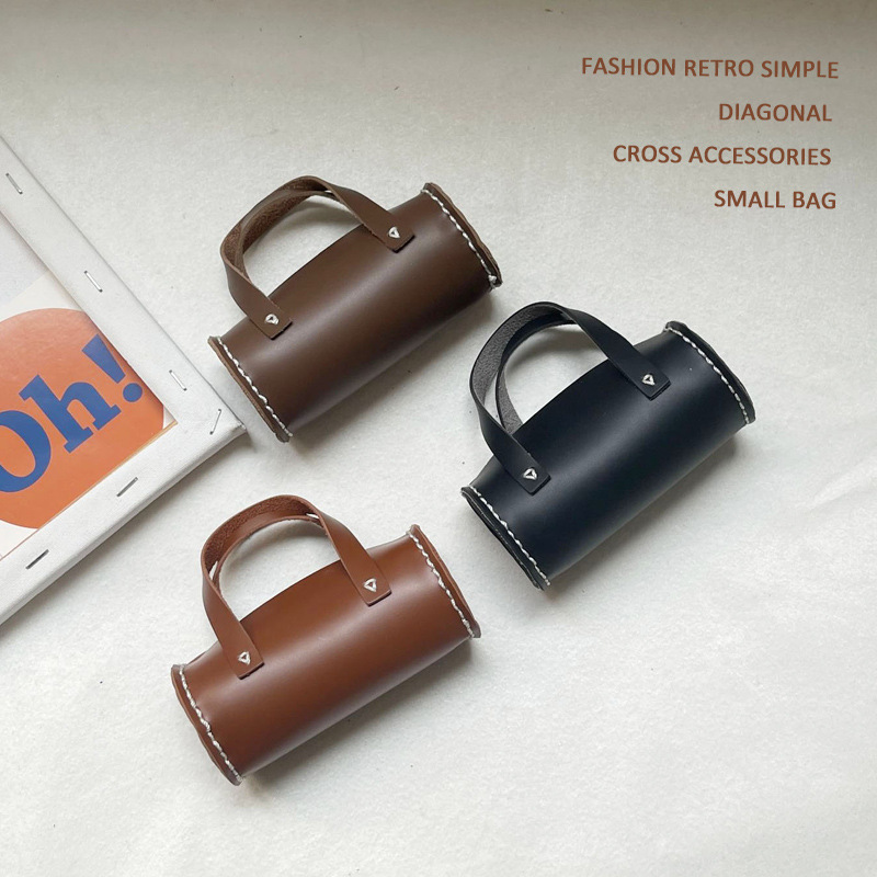 Handmade artificial leather small bag ins Little Red Book Net red retro children's messenger bag concave style accessories bag fashion