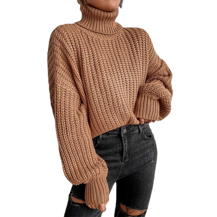 Pull à col roulé en tricot ample à manches longues pour femme, nouvelle mode automne et hiver, commerce extérieur transfrontalier_voghion.com