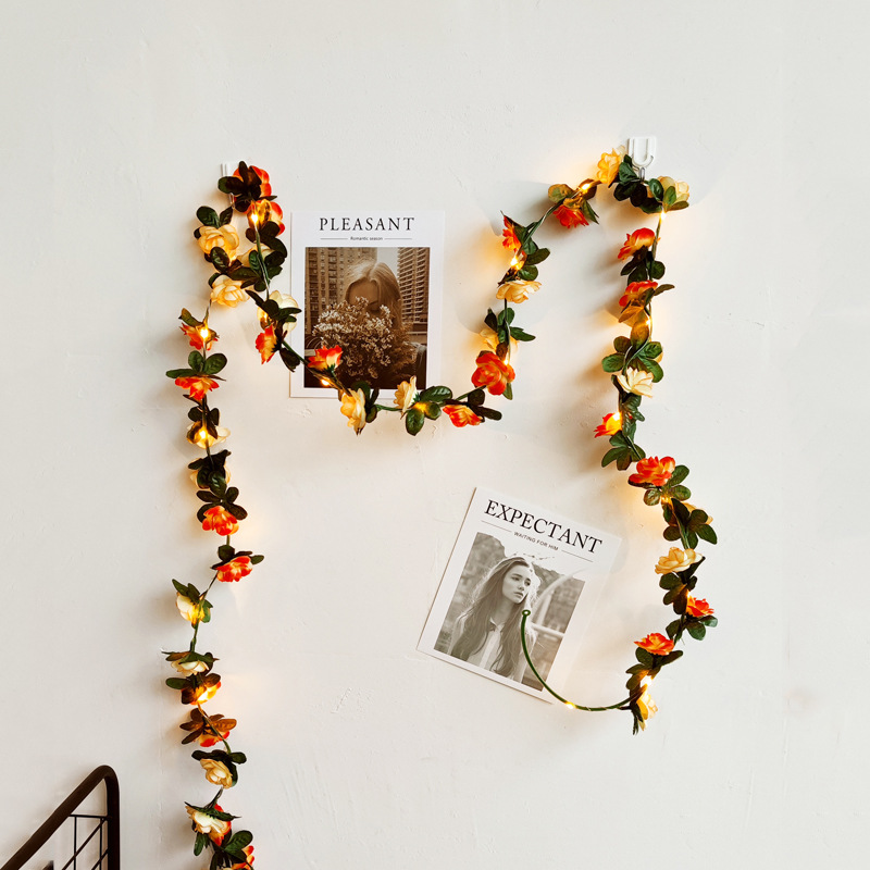 Cross-border Amazon simulation mixed color small rose vine light string led copper wire rattan Christmas decorative light string