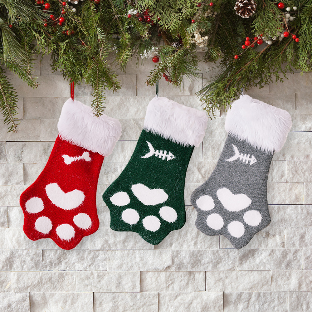 Noel süsleri peluş kedi pençesi Noel çorapları çocuk hediye çorapları Noel tatili atmosferi dekorasyonu_voghion.com