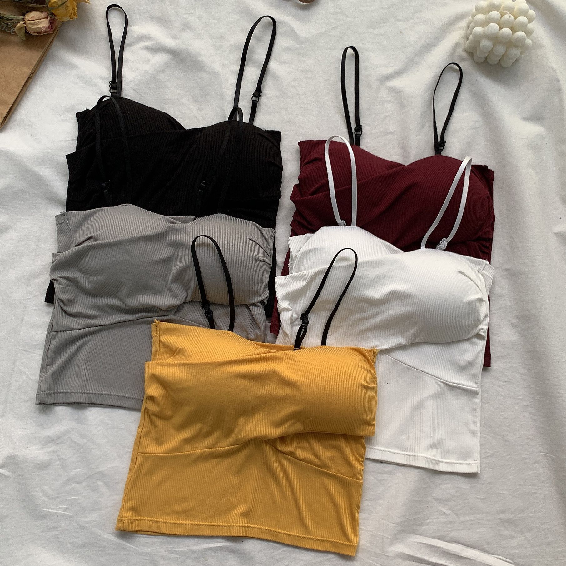Korean style cross beautiful back wrap chest care machine sling thread cotton Women's vest base slim-fit top girly underwear