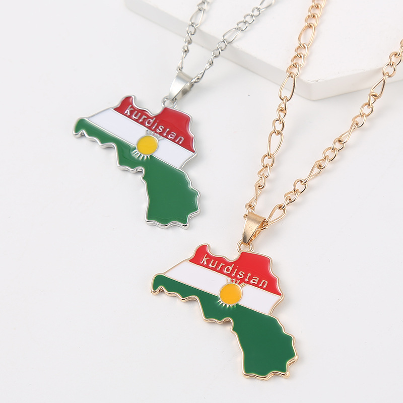 AliExpress Amazon new Kurdistan men's map necklace zinc alloy oil drop geometric map pendant