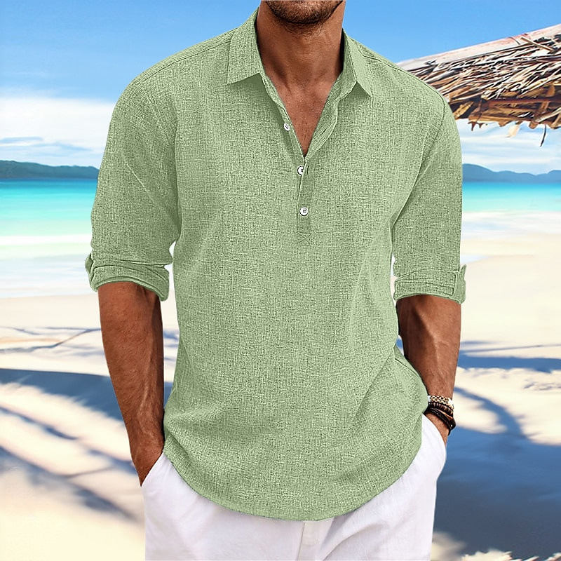 2023 Amazon ebay Foreign Trade New Men's Large Size Solid Color Shirt Linen Lapel Long Sleeve Casual Shirt for Men