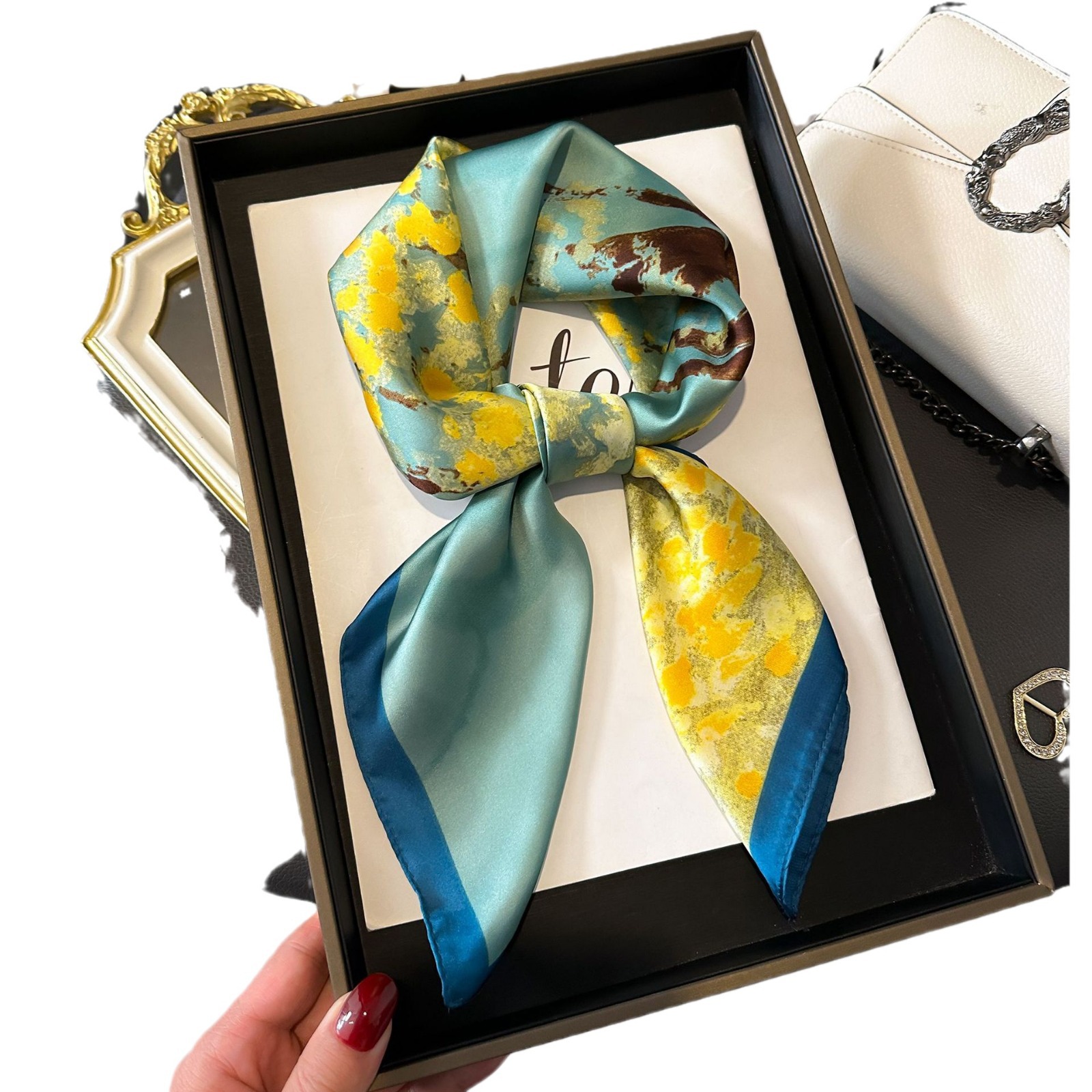 New artificial silk scarf square scarf versatile high-grade professional scarf decorative tie bag ribbon French Fashion square scarf