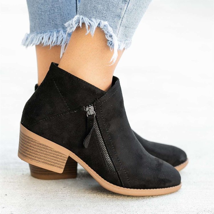 Independent station wish foreign trade women's shoes New thick heel large size cold sticky large women's boots Martin boots flat bottom side zipper boots