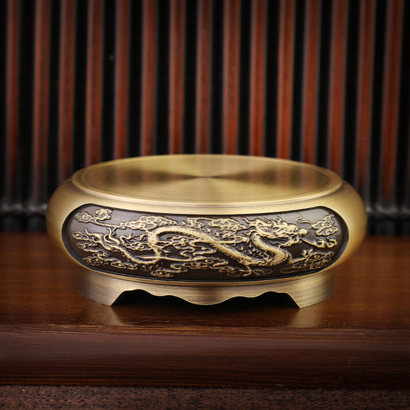 Pure Copper Incense Burner Base Brass Base Lotus Base Round Chinese Style Vintage Ornaments Home Small Bronze Crafts