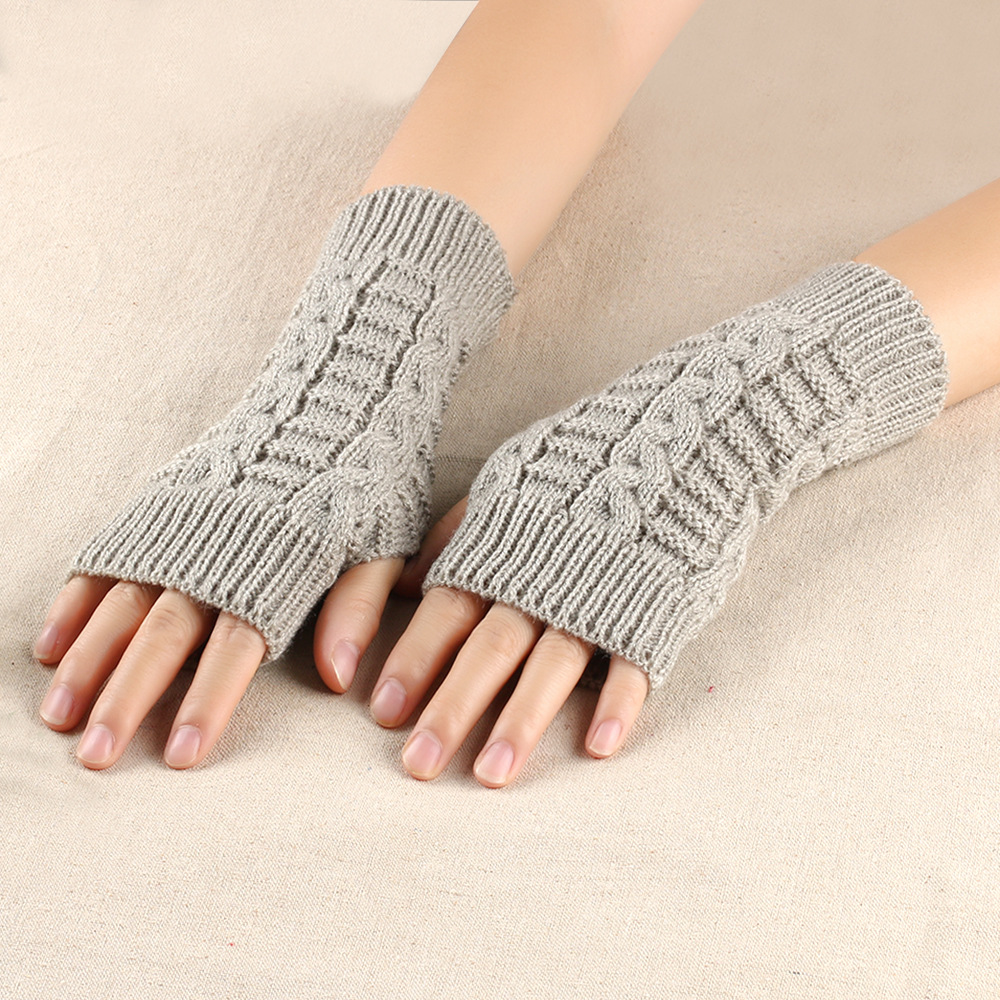 Winter Open Finger gloves Women's Computer Short gloves Warm Lengthened gloves Japanese and Korean Popular Half Finger Wool Flat Mouth gloves_voghion.com