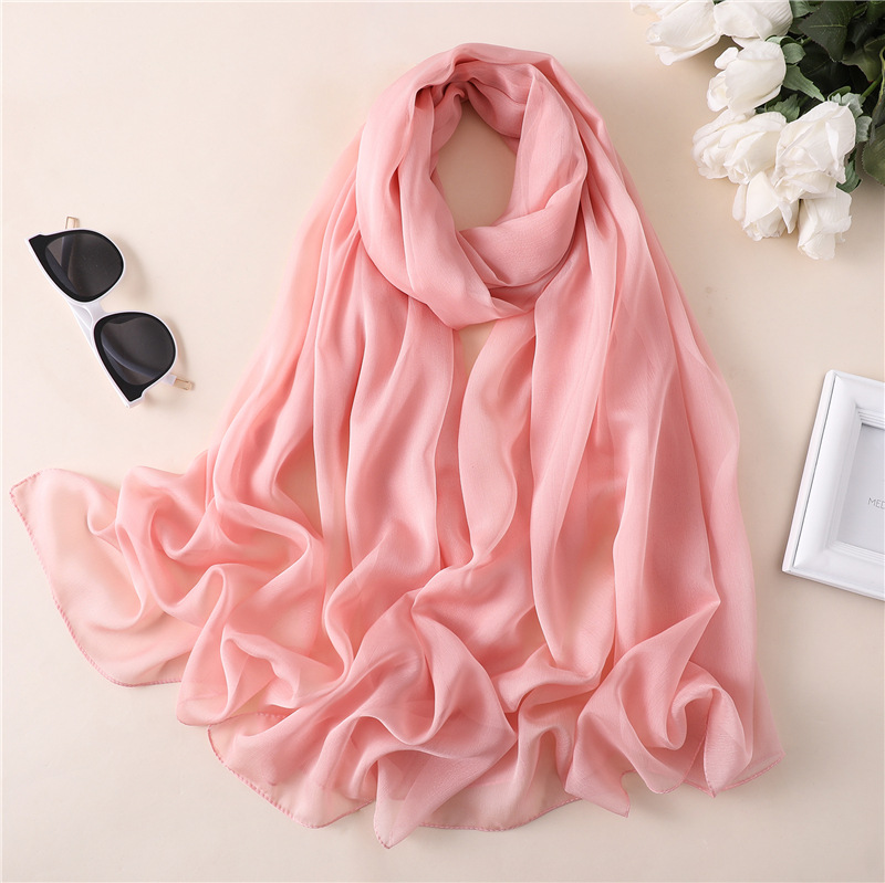 Solid Color Silk Scarf Thin Large Scarf Travel Sunscreen Decoration Photograph Shawl Crepe Plain Color Scarf All-match Western Style