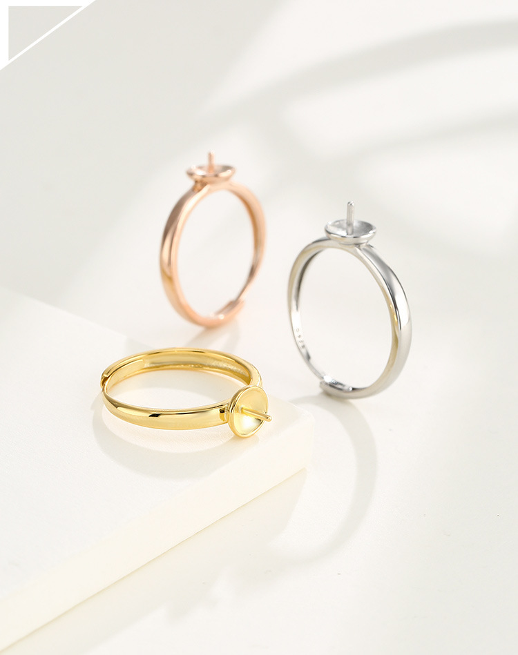 Bague en argent S925 tête de garniture vide avec aiguille support de bague en argent multi-pierres pour hommes et femmes support de bague support de bague en perles rondes en cire d'abeille DIY_voghion.com