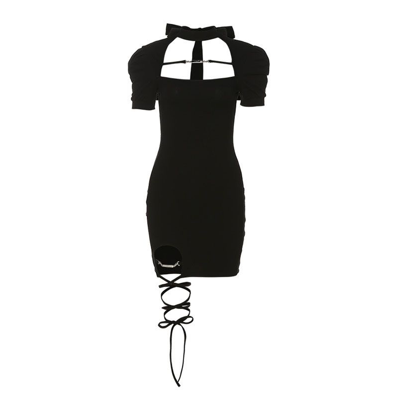 Hanging Neck Strap Hot Girl Dress Women's 2024 Night Spring and Summer New Pure Desire Short-sleeved Small Slim Hip Dress