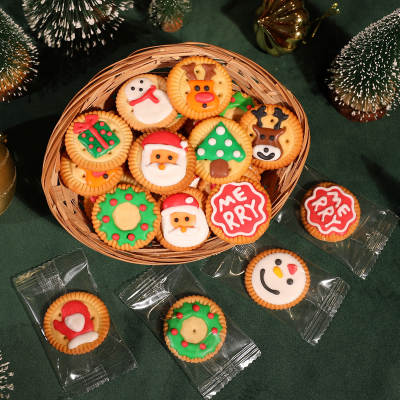 Christmas Frosted Cookies Cartoon Shape Santa Claus Limited Snack Decoration Decorative Small Round Cake Christmas Gift