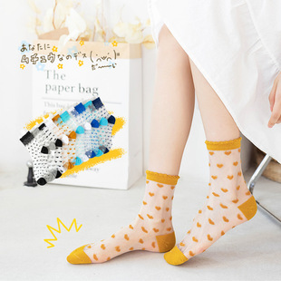 Cass Crystal socks women's spring and summer thin transparent glass stockings lace love mesh sandals socks tube