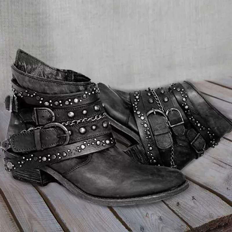 Independent Station European and American Cross-border Foreign Trade Women's Shoes 2023 Autumn and Winter Thick-heeled plus size Belt Short Boots Women's Martin Boots