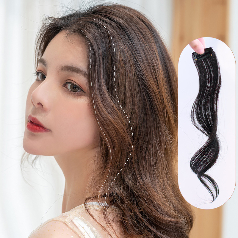 Wig eight-character bangs in single clip curly hair micro-volume seamless natural simulation hair net red French patch on both sides