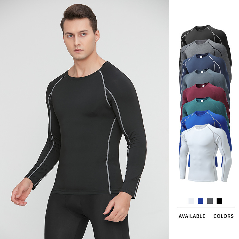 Spring Men's Running Fitness Long Sleeve Cross-border Quick-dry Compression Sports Fitness Clothing pro Basketball Training Tights