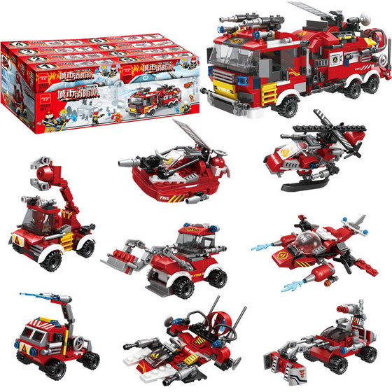 City fire truck building blocks small particles educational toys compatible with Lego Mindy C025 fit Rescue 8 in 1 car