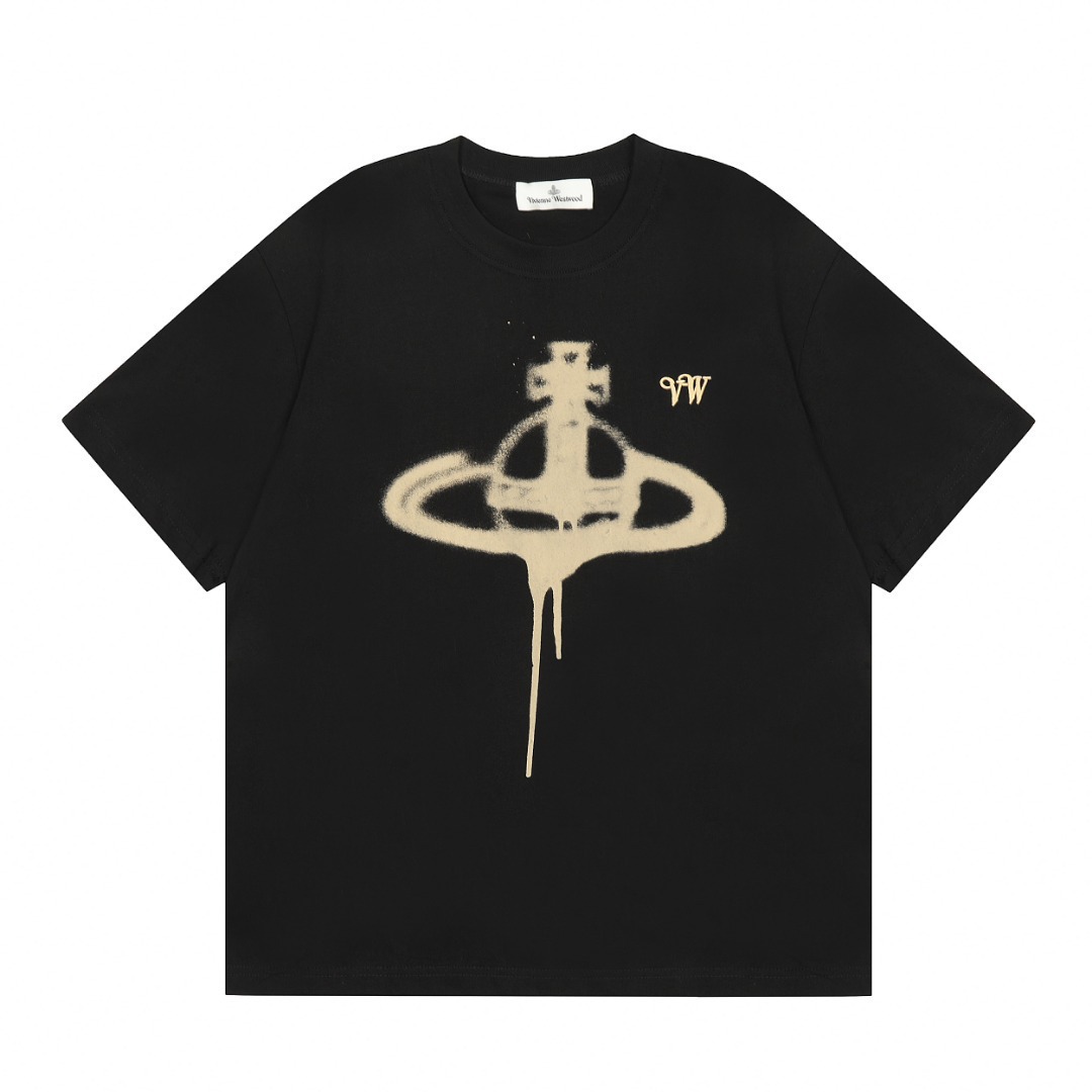Trendy Brand Spring and Summer vivienne Empress Dowager Saturn Inkjet Printing Men's and Women's Niche Simple Short-sleeved T-shirt