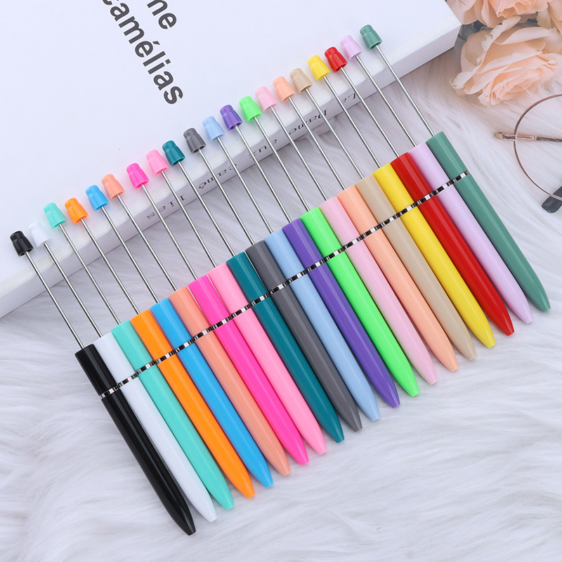 in stock wholesale creative diy plastic beaded ball pen handmade beaded printable personalized beaded ball pen