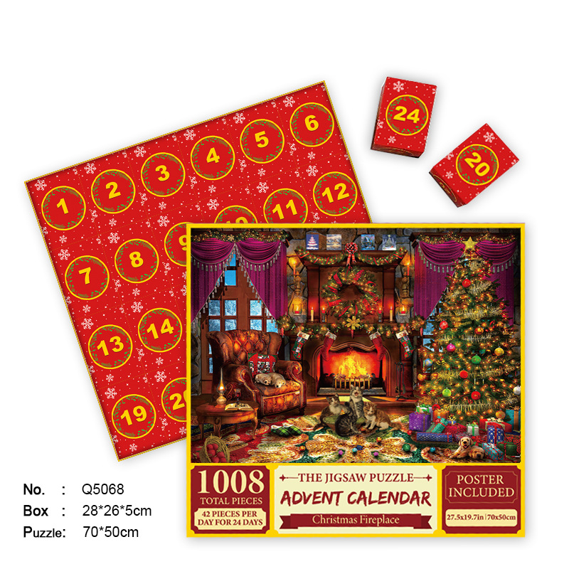In Stock 24 grid Christmas puzzle blind box countdown 1008 pieces cross-border hot adult paper decompression toy gift