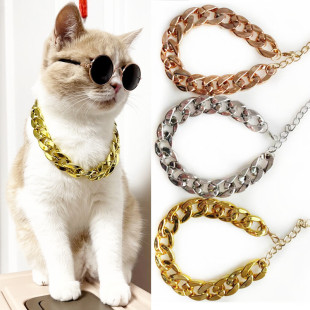 Factory new pet gold collar Keji Teddy Fadou domineering big gold necklace cat play cool jewelry big gold chain