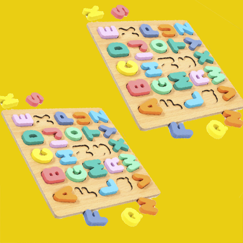Cloud and Wooden Montessori Early Education Toy 26 English Alphanumeric Embedded Hand-Grab Pairing Three-Dimensional Patch