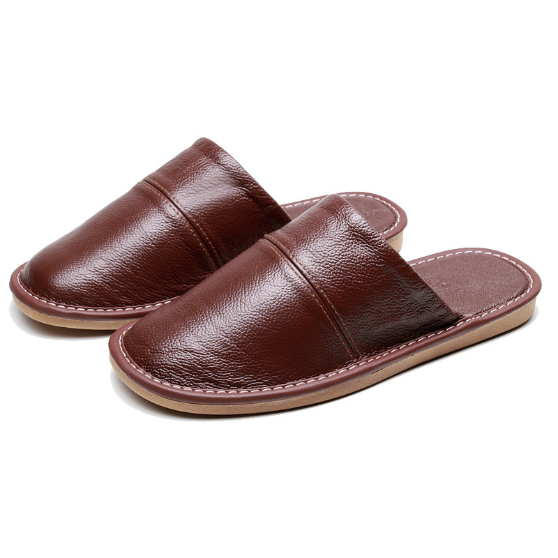 Genuine Leather home cotton slippers men's autumn and winter home indoor waterproof non-slip thick bottom couple full cowhide slippers women's winter