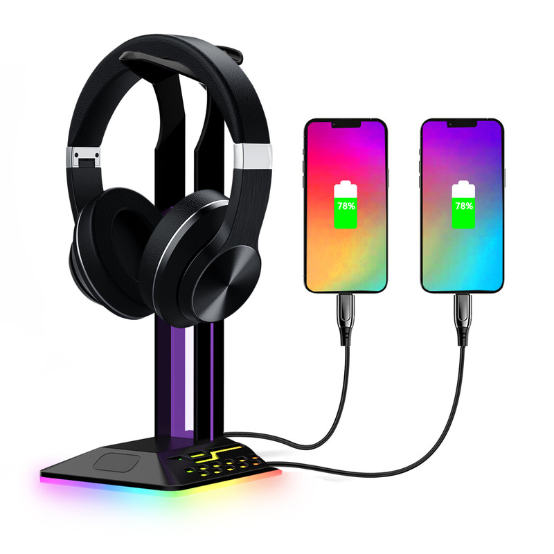 カラフルな Rgb ゲーミングヘッドセットスタンドデュアル USB ハブライトアップディスプレイ E スポーツヘッドフォンホルダーデジタルアクセサリー|undefined