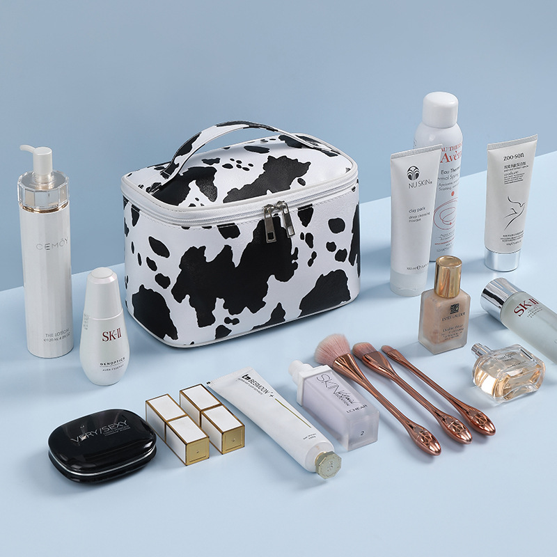 Creative Waterproof Cosmetic Bag Travel Storage Toiletries Handbag Women's Portable Dairy Pattern Large Capacity Storage Bag