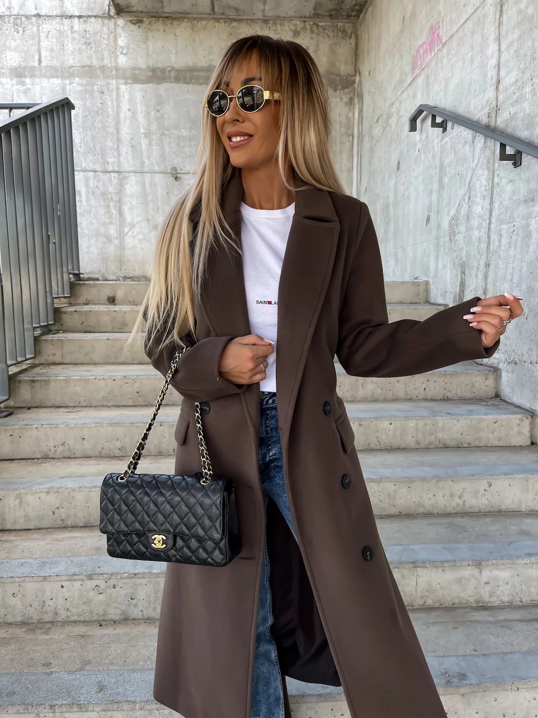2023 Independent station EABY Amazon popular autumn and winter simple long sleeve lapel button split woolen coat for women