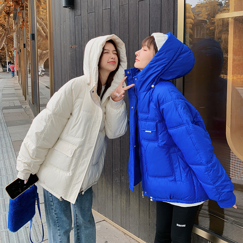 2024 New Multi-Pocket Cotton-Padded Jacket Women's Short Korean Loose Cotton-Padded Clothes Winter plus size Hooded Bread Coat