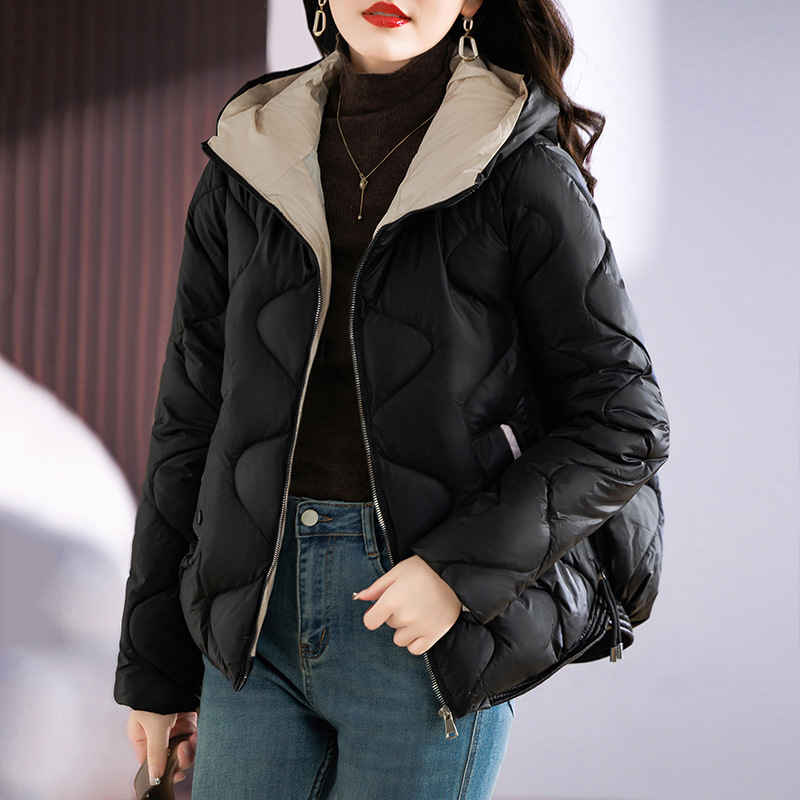 Cotton-padded women's short 2024 new bright face fashion western style slim thin hooded cotton-padded jacket women's cotton-padded jacket coat