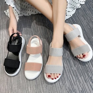 Sports Sandals Women's Stretch Elastic 2021 Summer New Student Flat Outer Fairy Style Roman Beach Women's Shoes