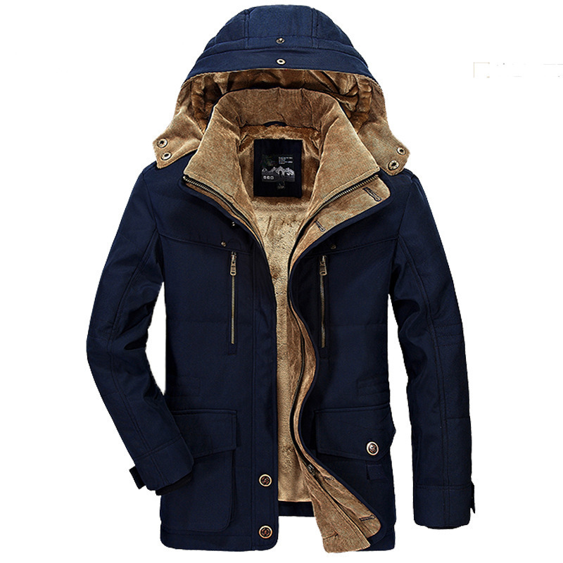 Winter 13029 Men's Cotton Coat Mid-length Fleece-lined Thickened Middle-aged and Elderly Cotton Coat Large Size Multi-pocket Cotton Coat for Elderly
