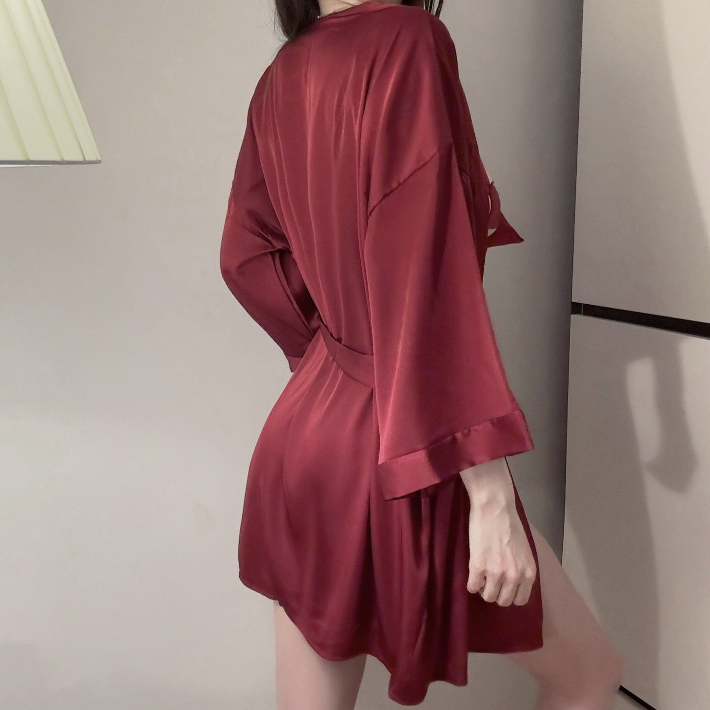 Night Fun Dessous Sexy Satin Dünne Strickjacke Schnürnachthemd Übergröße Bademantel Hauskleidung Pyjama Damenanzug_voghion.com