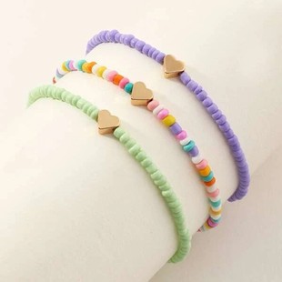 Fashionable Personalized Simple Bead Heart-shaped Anklet Beach Small Fresh Childlike Love Elastic Adjustable Foot Accessories for Women