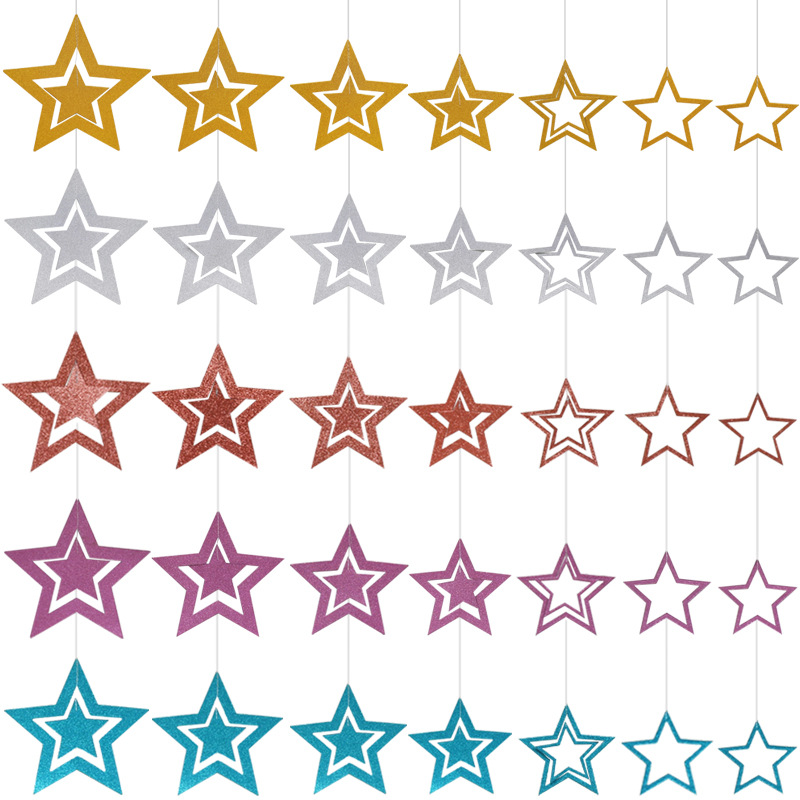 Hollow Stars 7 sets of hanging ornaments birthday party Christmas decoration Christmas ornaments five-pointed star ceiling hanging ornaments