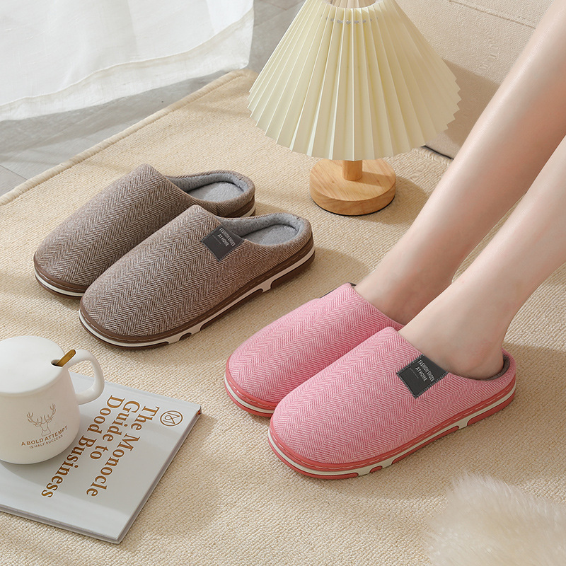 Extras Size Cotton Slippers Women's Home Autumn and Winter Home Indoor Warm Plush Slippers for Couple Thick-soled Moon Shoes