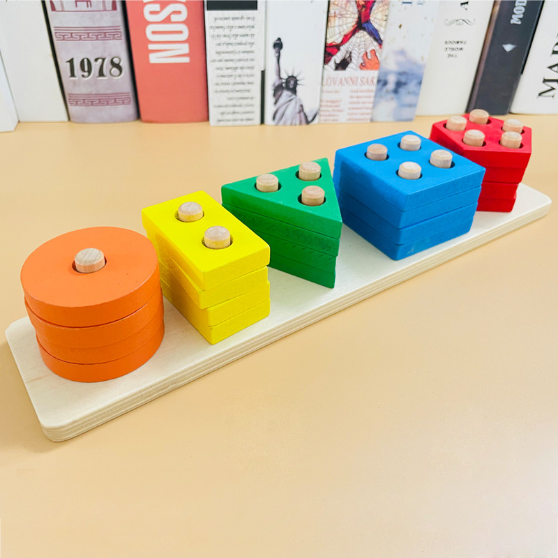 Geometric Matching Four Sets of Column Building Blocks Montessori Early Education Aids Children 1-2-3 Years Old 4 Babies' Intelligence Toys
