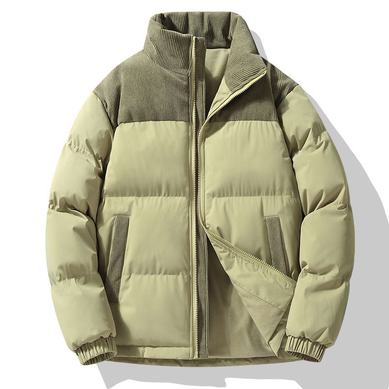 Couple's new cotton-padded coat men's corduroy stitching stand collar cotton-padded jacket loose plus size down cotton-padded jacket casual fashion brand coat