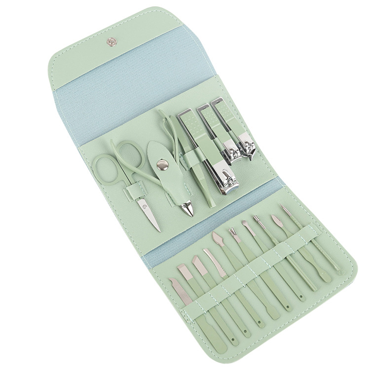 New Folding Bag Nail Clipper Set Matcha Green 16-Piece Set Nail Tools Home Portable Nail Clipper Set