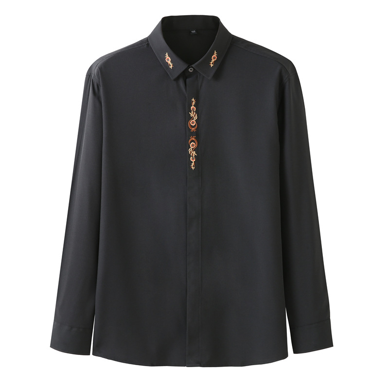 Amazon plus size Long Sleeve Shirt Men's Spring and Autumn Plus Size Business Casual Distinctive Embroidered Shirt Fat Guy Shirt