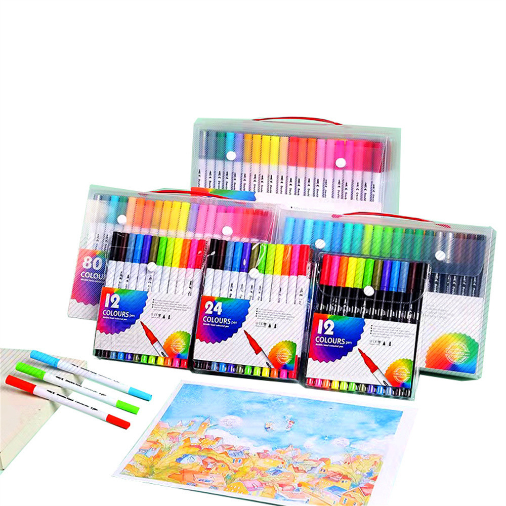 Children's brush water-based soft head double watercolor pen color washable soft head pen set