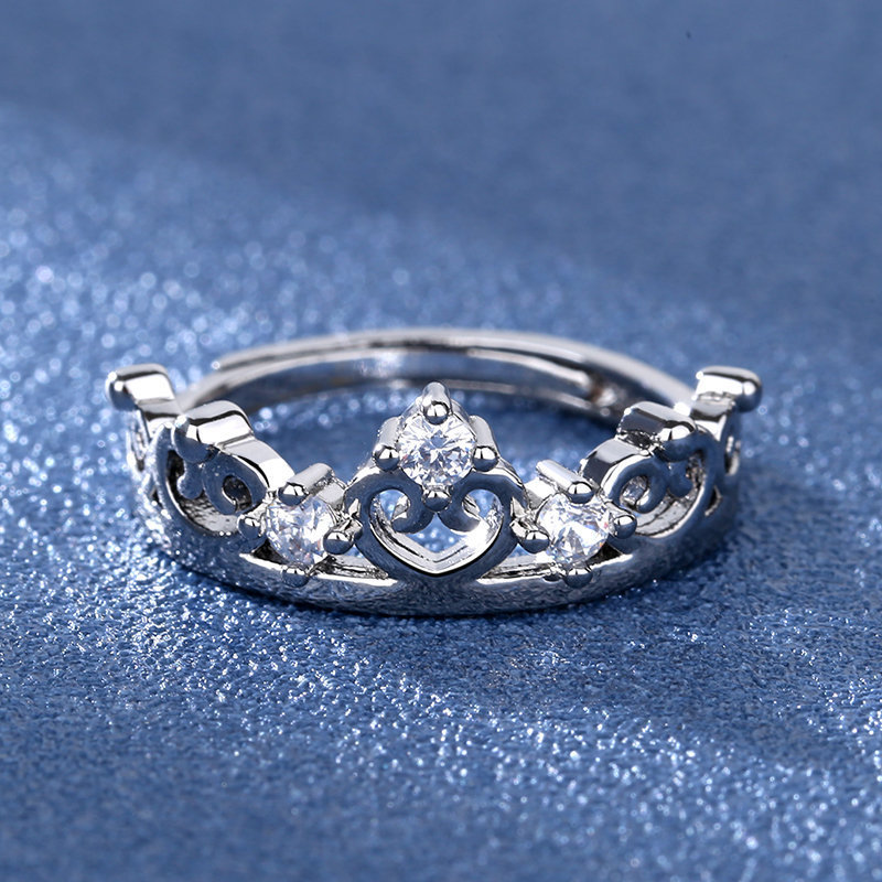 韓版時尚簡約小仙女心型開口戒指女鋯石結婚女戒創意食指指環批發