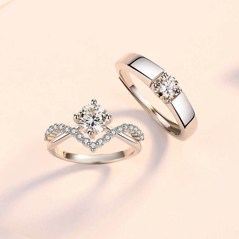 Crown couple ring for love four claw 1 karat zircon diamond ring a pair of men's and women's wedding ring Crown open ring