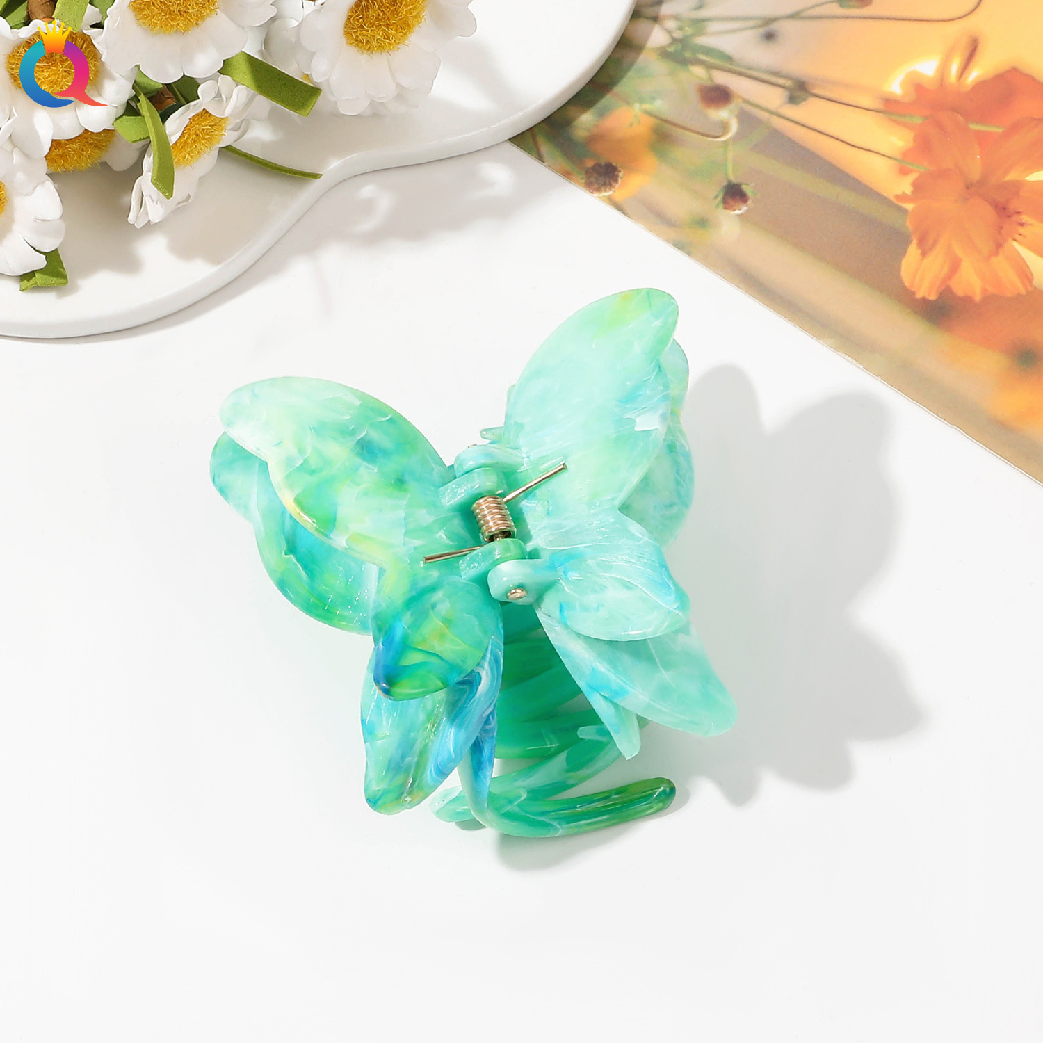 Qiyue cross-border marble pattern flower catch clip large egg flower hair clip plate hair shark clip hair catch hair accessories wholesale_voghion.com