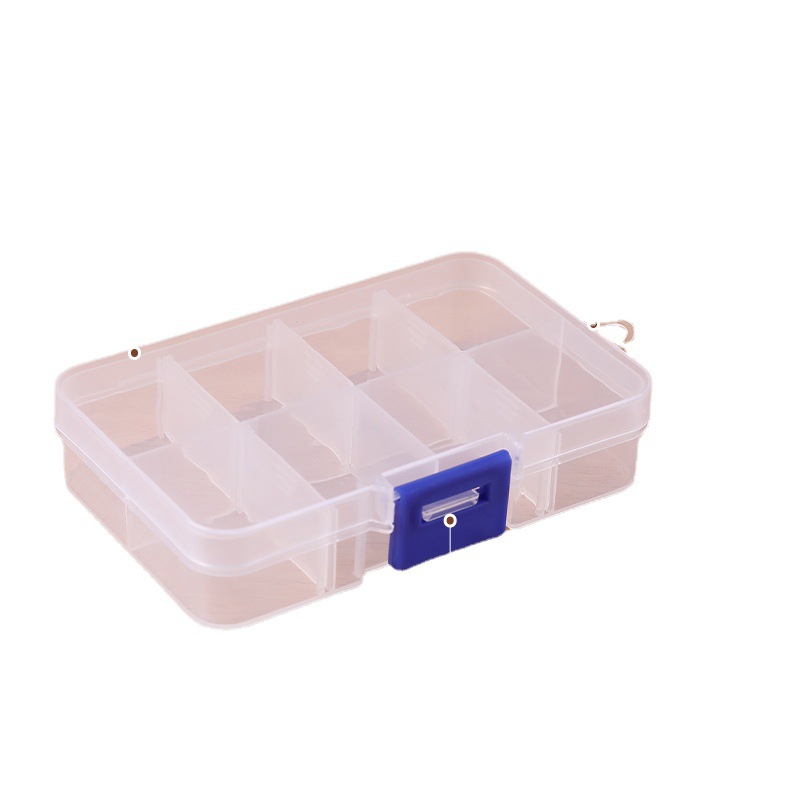 Rectangular 8-compartment Medicine Box with Hook Plastic Lid Fishing Gear Bead Packaging Transparent Jewelry Storage Plastic Box