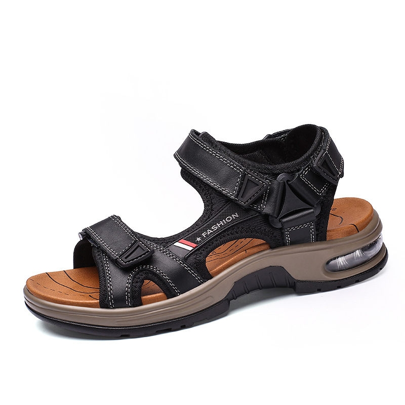 2026 Men's Sandals Outdoor Beach Shoes Velcro Air Cushion Large Size Cross-border Summer Noodles Handmade Sports Leisure